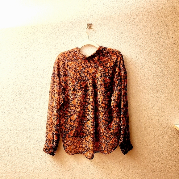 Free People, Floral Autumn Collared Blouse, Size M, Slightly Sheer - Picture 7 of 8